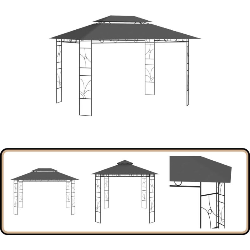 Pavillon 4x3x2,7 m Anthrazit 160 g/m² - Gartenzauber - Pavillon - Sonnenschutz - Gartenparty - Grillplatz