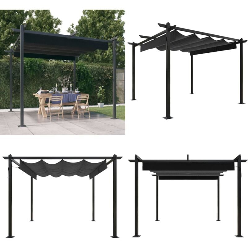 Vidaxl - Pavillon mit Ausziehbarem Dach 3x3 m Anthrazit - Pavillon - Gartenzelt - Sonnenschutz - Outdoor Möbel - Stahlkonstruktion - Home & Living