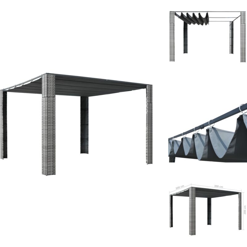 Vidaxl - Pavillon mit Dach Poly Rattan 300x300x200 cm Grau und Anthrazit - Outdoor Pavillon - Garten Pavillon - Sonnendach - Grillparty - Feierzelt