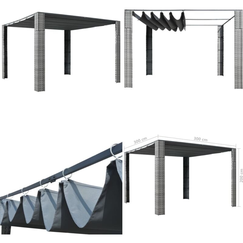 Vidaxl - Pavillon mit Dach Poly Rattan 300x300x200 cm Grau und Anthrazit - Outdoor Pavillon - Garten Pavillon - Sonnendach - Grillparty - Feierzelt
