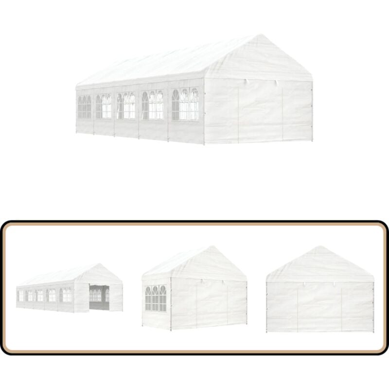 Pavillon mit Dach Weiß 11,15x4,08x3,22 m Polyethylen - Pavillon - Gartenpavillon - Outdoorpartyzelt - Sonnenschutz - Partyzelt
