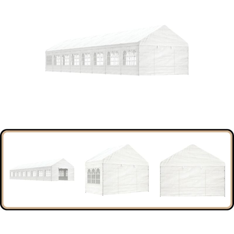 Pavillon mit Dach Weiß 17,84x4,08x3,22 m Polyethylen - Gartenzelt - Pavillon - Outdoorpartyzelt - Sonnenschutz - Partyzelt