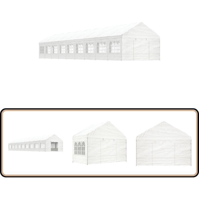 Pavillon mit Dach Weiß 20,07x4,08x3,22 m Polyethylen - Pavillon - Gartenpavillon - Outdoorpartyzelt - Sonnenschutz - Partyzelt