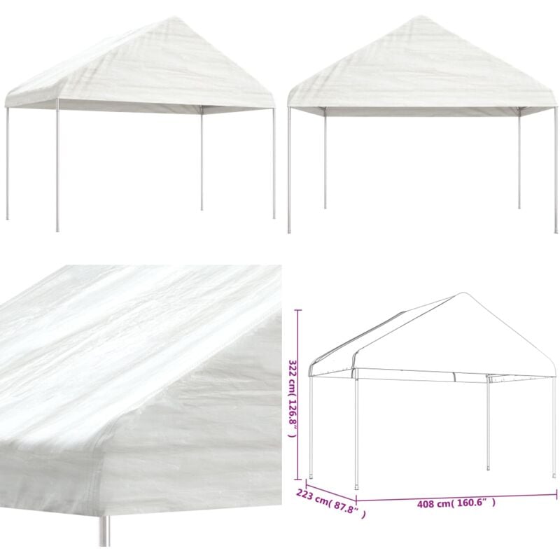 Pavillon mit Dach Weiß 4,08x2,23x3,22 m Polyethylen - Pavillon - Gartenhaus - Sonnenschutz - Outdoorparty - Grillplatz - Home & Living