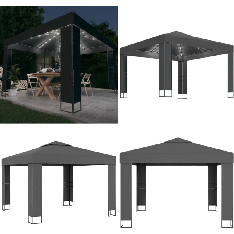 Vidaxl - Pavillon mit Doppeldach & LED-Lichterkette 3x3 m Anthrazit - Pavillon - Gartenzelt - Outdoor Möbel - Sommergarten - Beleuchtung - Home &
