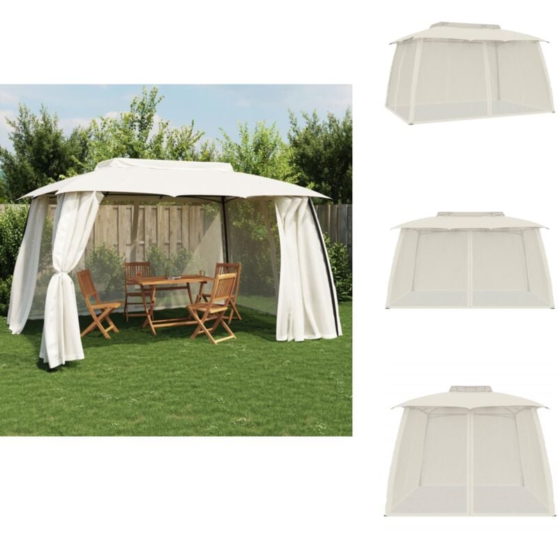 Pavillon mit Doppeldach & Netzwänden Creme 3,93x2,93 m Stahl - Pavillon - Pavillons - Gartenpavillon - Outdoor Pavillon