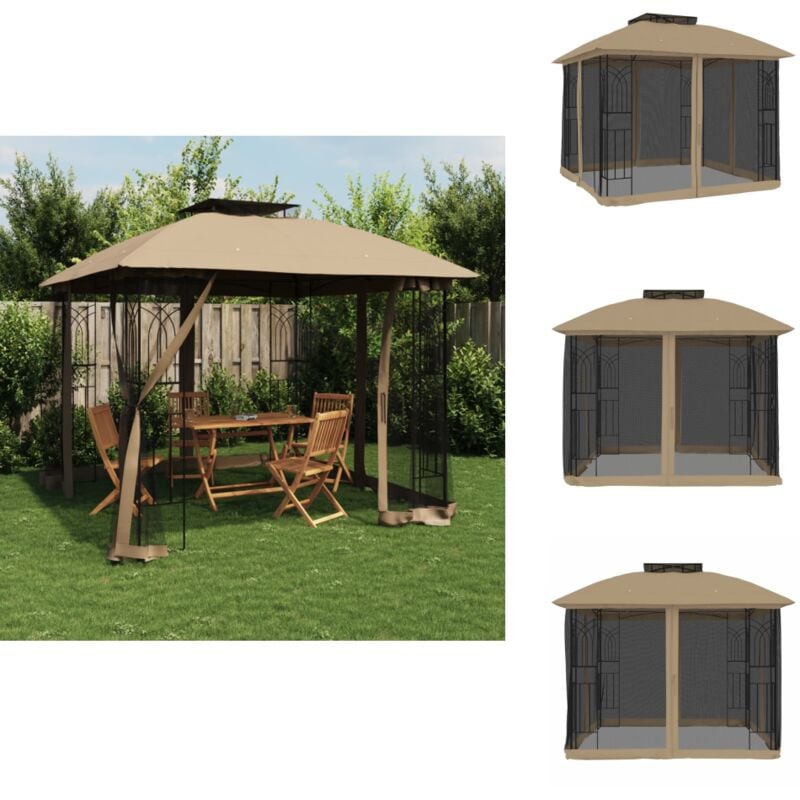 Pavillon mit Doppeldach & Netzwänden Taupe 2,94x2,94 m Stahl - Pavillon - Pavillons - Gartenpavillon - Outdoor Pavillon