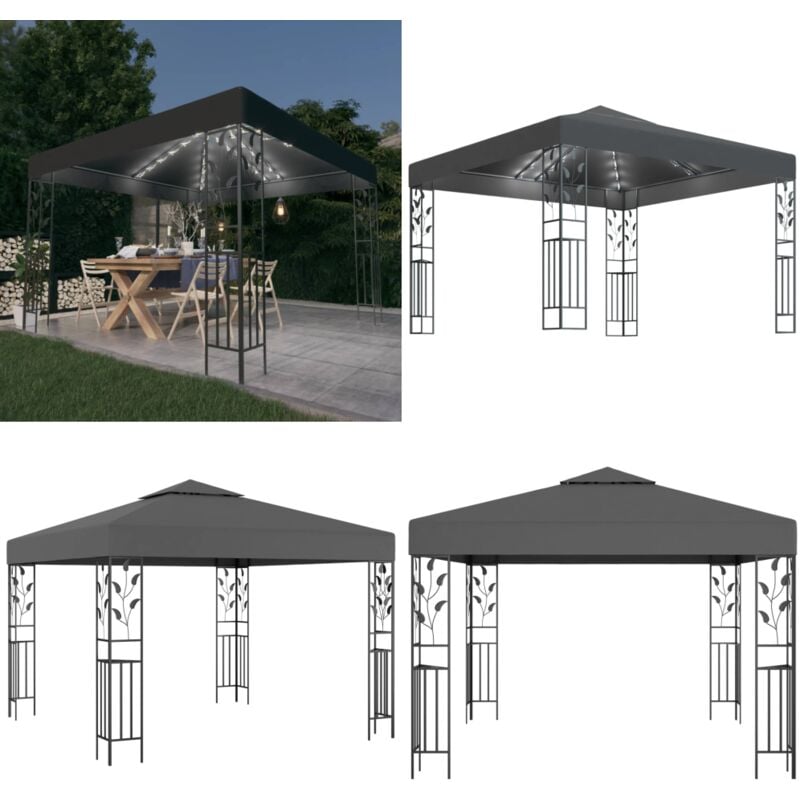 Vidaxl - Pavillon mit LED-Lichterkette 3x3 m Anthrazit - Gartenzauber - Pavillon - Outdoorbeleuchtung - Solarbetriebene Beleuchtung - Gartenparty