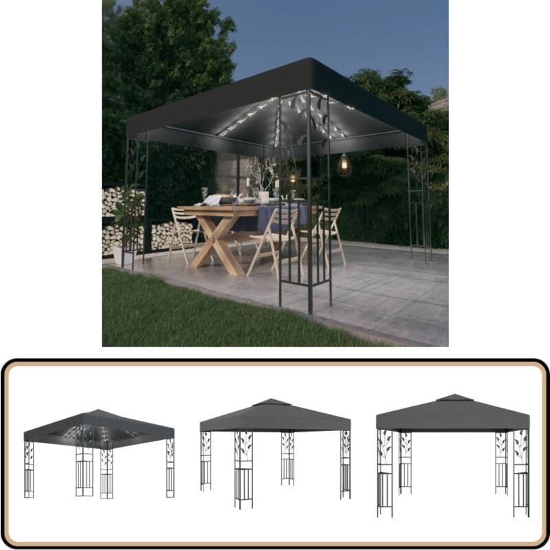 Vidaxl - Pavillon mit LED-Lichterkette 3x3 m Anthrazit - Gartenzauber - Pavillon - Outdoorbeleuchtung - Solarbetriebene Beleuchtung - Gartenparty