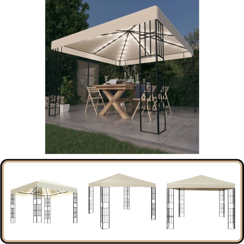 Pavillon mit LED-Lichterkette 3x3 m Cremeweiß - Pavillon - Gartenpavillon - Sonnensegel - Outdoor Möbel - Gartendekoration