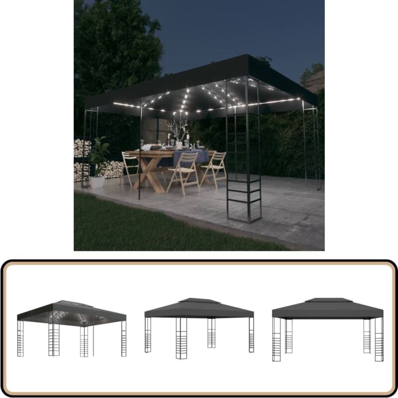 Pavillon mit LED-Lichterkette 3x4 m Anthrazit - Pavillon - Gartenpavillon - Sonnensegel - Outdoor Möbel - led Beleuchtung