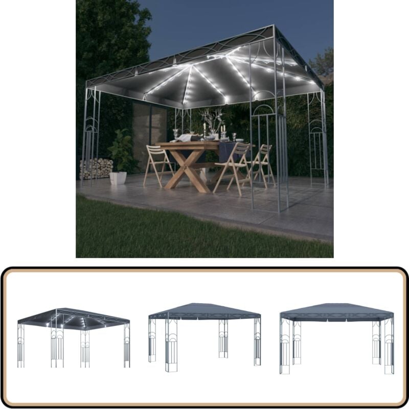 Vidaxl - Pavillon mit LED-Lichterkette 400x300 cm Anthrazit - Pavillon - Gartenzelt - Außenbereich - Beleuchtung - Solarbetriebene Beleuchtung