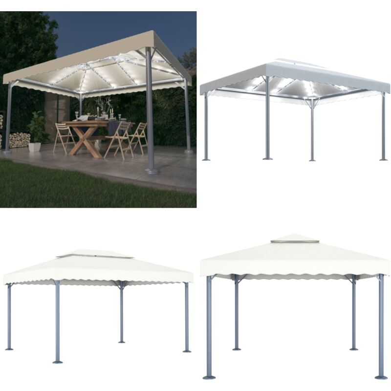 Vidaxl - Pavillon mit LED-Lichterkette 400x300 cm Cremeweiß Aluminium - Pavillon - Gartenzelt - Sommergarten - Außenbereich - Beleuchtung - Home &