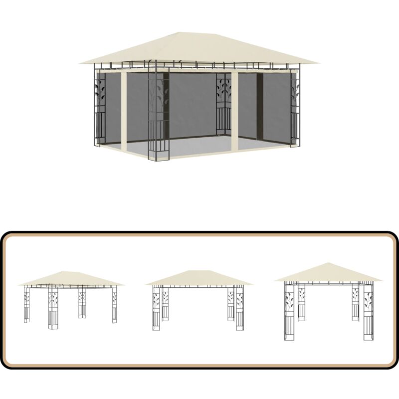 Pavillon mit Moskitonetz 4x3x2,73 m Creme 180 g/m² - Pavillon - Gartenzelt - Sonnensegel - Outdoorzelt - Insektenschutz