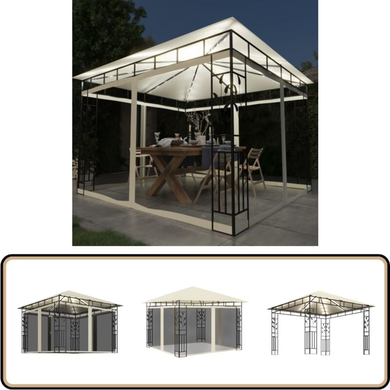 Vidaxl - Pavillon mit Moskitonetz & LED-Lichterkette 3x3x2,73m Cremeweiß - Pavillon - Gartenpavillon - Outdoorzelt - Sonnensegel - Sommergarten