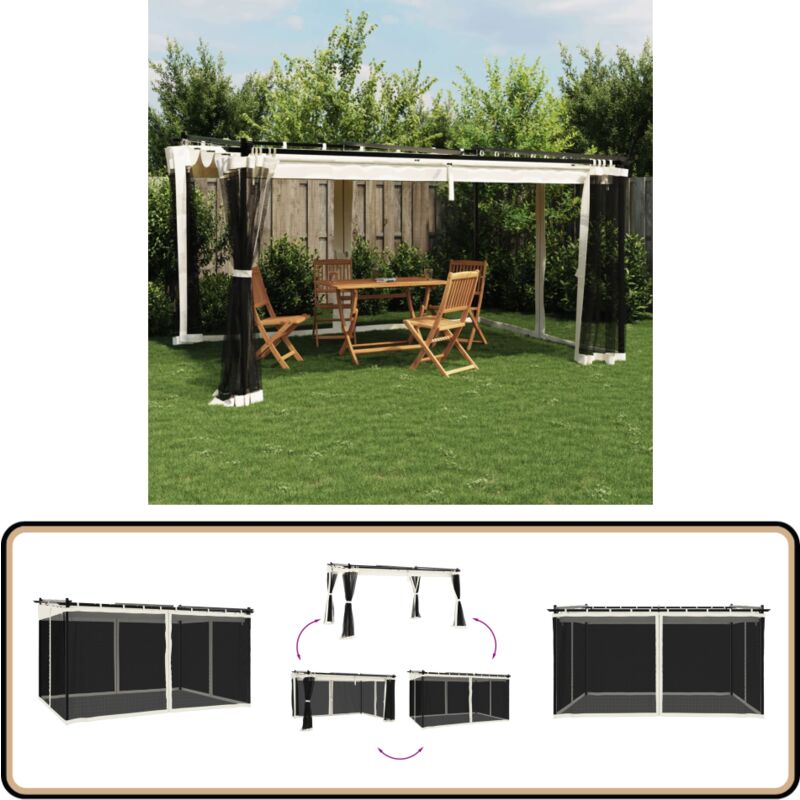 Pavillon mit Netzwänden Creme 4x3 m Stahl - Gartenzauber - Outdoor Pavillon - Sommergarten - Markise - Grillplatz