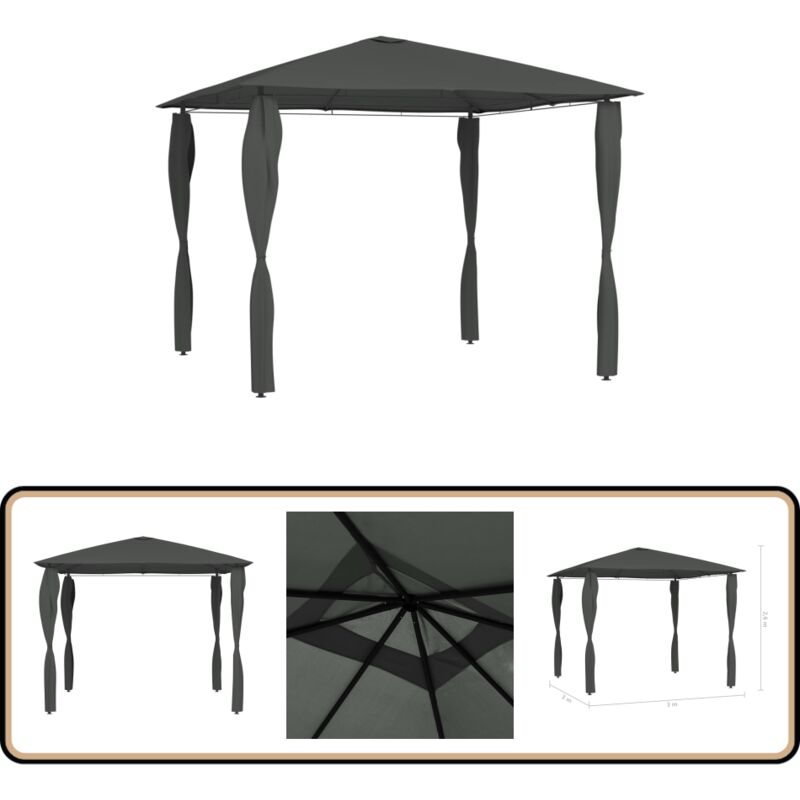 Pavillon mit Pfostenabdeckungen 3x3x2,6 m Anthrazit 160 g/m² - Pavillon - Gartenzelt - Outdoorzelt - Sonnenschutz - Grillparty