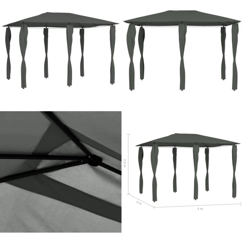 Vidaxl - Pavillon mit Pfostenabdeckungen 3x4x2,6 m Anthrazit 160 g/m² - Pavillon - Gartenzelt - Outdoorzelt - Sonnenschutz - Grillparty - Home &
