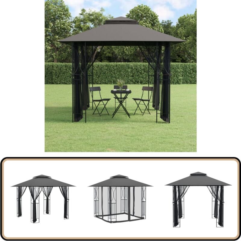 Pavillon mit Seitenwänden Anthrazit 300x300x270 cm Stahl - Gartenzelt - Partyzelt - Pavillon - Outdoor Möbel - Gartenhaus