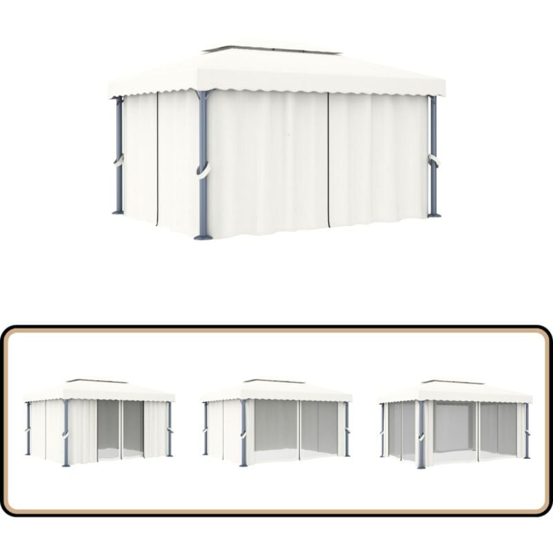 Vidaxl - Pavillon mit Vorhang 4x3 m Cremeweiß Aluminium - Gartenzelt - Partyzelt - Pavillon - Outdoor Möbel - Sommergarten