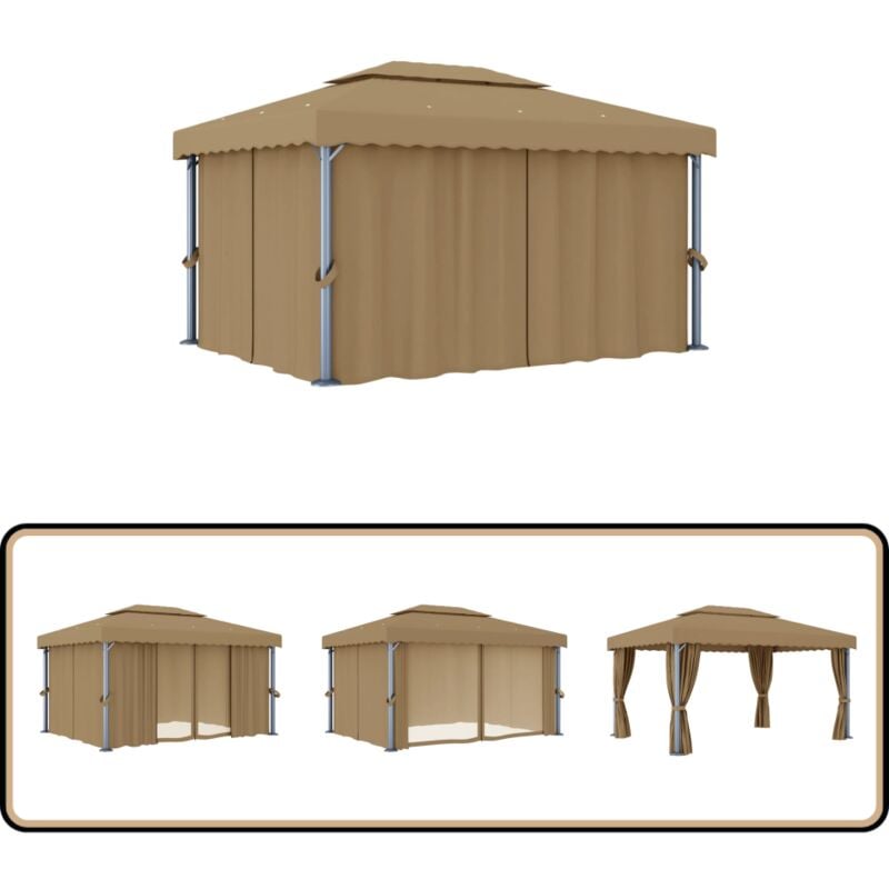 Vidaxl - Pavillon mit Vorhang 4x3 m Taupe Aluminium - Gartenzelt - Partyzelt - Pavillon - Outdoor Möbel - Sonnenschutz