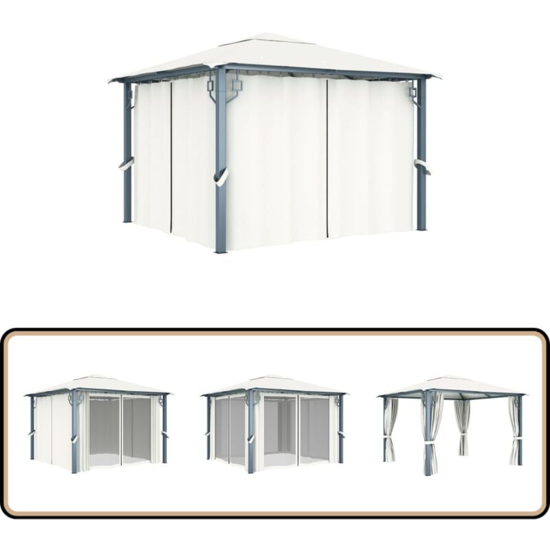 Vidaxl - Pavillon mit Vorhängen 300 x 300 cm Creme Aluminium - Pavillon - Gartenzelt - Sommergarten - Außenbereich - Terrasse