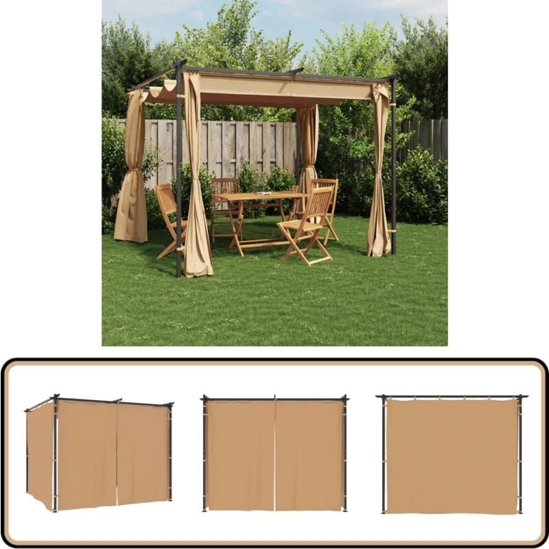 Pavillon mit Vorhängen 3x3 m Taupe Stahl - Pavillon - Gartenzelt - Partyzelt - Sonnenschutz - Außenbereich