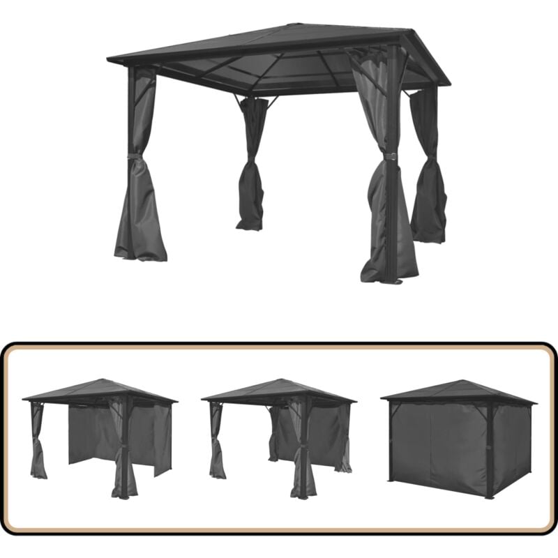 Pavillon mit Vorhängen Anthrazit Aluminium 300 x 300 cm - Pavillon - Gartenpavillon - Aluminium Pavillon - Sommergarten - Außengarten