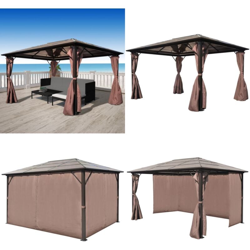 Pavillon mit Vorhängen Braun Aluminium 400 x 300 cm - Pavillon - Gartenpavillon - Aluminium Pavillon - Sommerhaus - Außenbereich - Home & Living