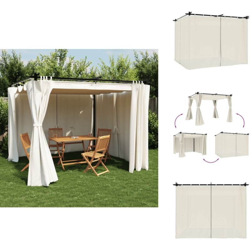 Pavillon mit Vorhängen Creme 3x3 m Stahl - Gartenzauber - Outdoor Pavillon - Sommergarten - Grillplatz - Terrasse Überdachung