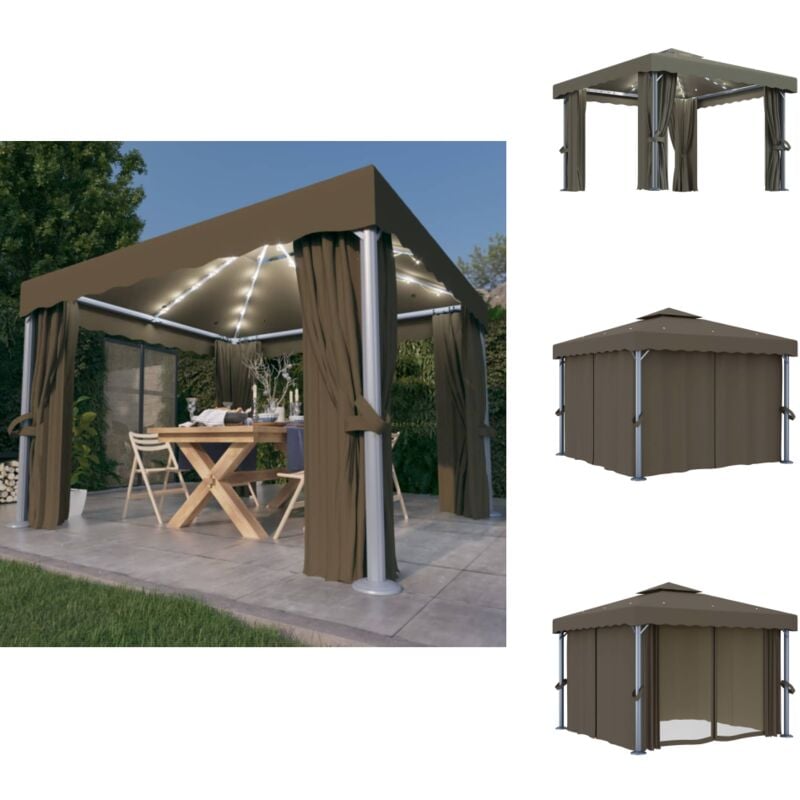 Vidaxl - Pavillon mit Vorhängen & LED-Lichterkette 3x3 m Taupe - Gartenpavillon - Pavillon - Outdoor Möbel - Sonnenschutz - Gartendekoration