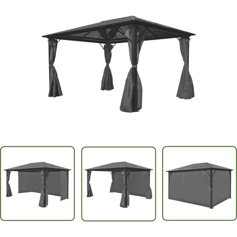 The Living Store Pavillon mit Vorhängen Anthrazit Aluminium 400 x 300 cm - Pavillon - Gartenpavillon - Aluminium Pavillon - Sommergarten - Außengarten