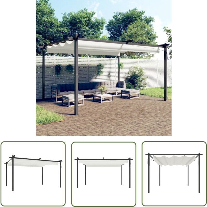 The Living Store Pavillon mit Ausziehbarem Dach 4x3 m Creme - Pavillon - Gartenzelt - Sonnenschutz - Outdoor Möbel - Stahlkonstruktion