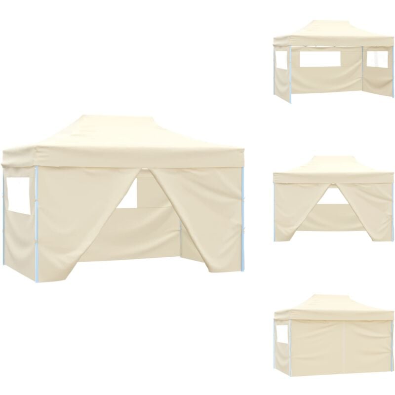 Faltzelt Pop-Up mit 4 Seitenteilen 3 x 4,5 m Cremeweiß - Outdoor-Zelt - Gartenzelt - Partyzelt - Sonnenschutz - Wasserfestes Zelt
