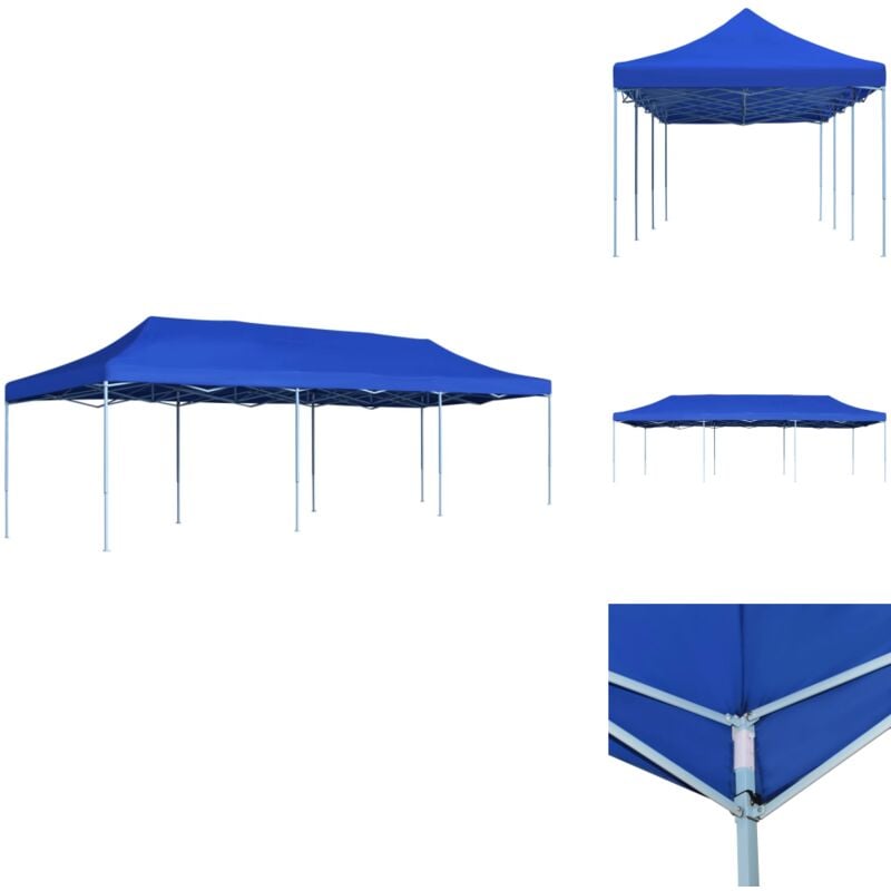 Faltzelt Pop-Up Partyzelt 3 x 9 m Blau - Outdoor Event Zelt - Partyzelt Blau - Gartenzelt - Sonnenschutz - Wasserdichtes Zelt
