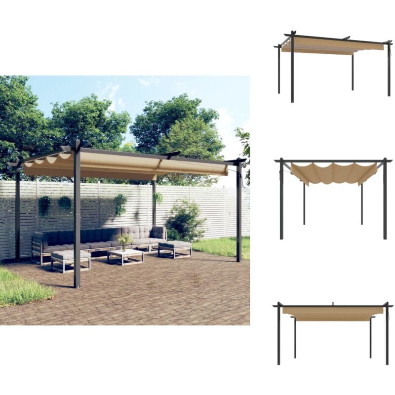 Pavillon mit Ausziehbarem Dach 4x3 m Taupe - Pavillon - Gartenzelt - Sonnenschutz - Outdoor Möbel - Stahlkonstruktion