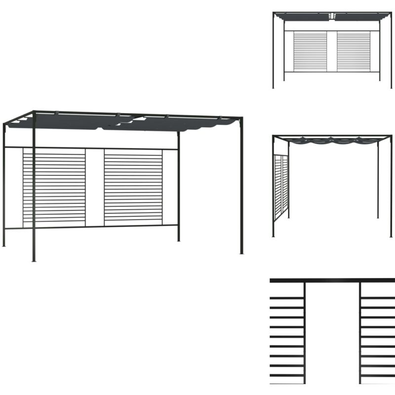 Pavillon mit Ausziehbarem Dach 4x3x2,3 m Anthrazit 180 g/m² - Pavillon - Gartenzelt - Outdoorzelt - Sonnenschutz - Grillparty