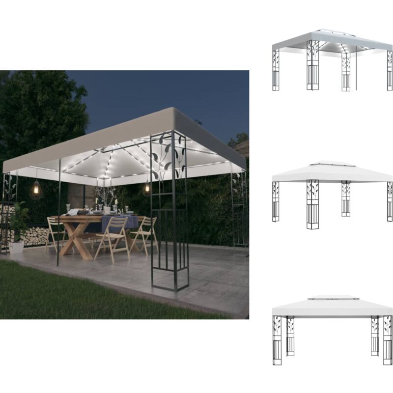 Pavillon mit Doppeldach & LED-Lichterkette 3x4 m Weiß - Pavillon - Gartenpavillon - Sommergarten - Outdoorparty - Grillplatz