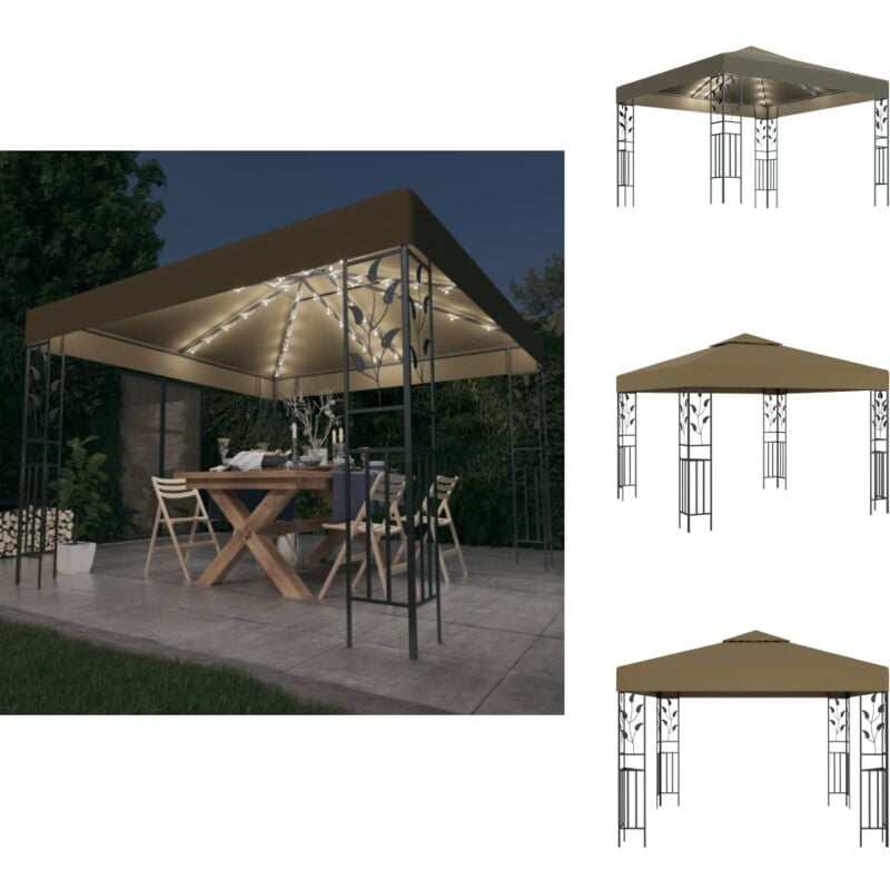 Vidaxl - Pavillon mit LED-Lichterkette 3x3 m Taupe - Gartenzauber - Pavillon - Outdoorbeleuchtung - Solarbetriebene Beleuchtung - Gartenparty