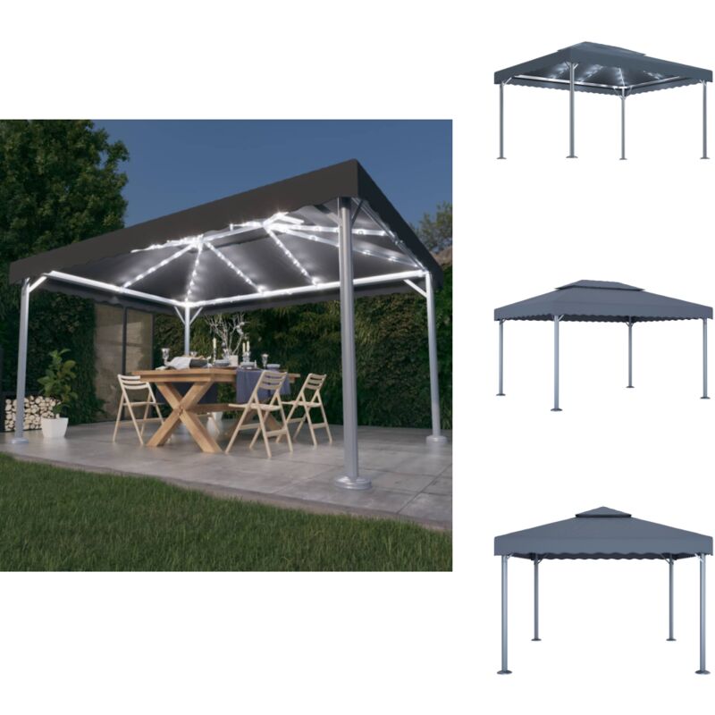 Vidaxl - Pavillon mit LED-Lichterkette 400x300 cm Anthrazit Aluminium - Pavillon - Gartenzelt - Außenbereich - Beleuchtung - Solarbetriebene