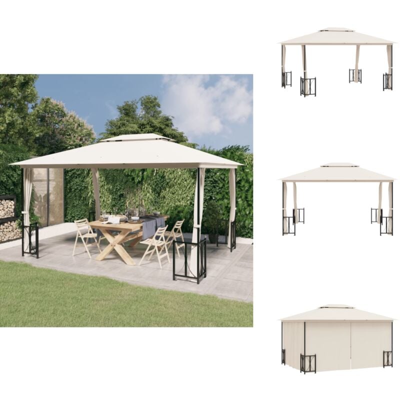 Pavillon mit Seitenwänden & Doppeldach 3x4 m Creme - Gartenzelt - Pavillon - Sonnensegel - Outdoor Möbel - Gartenhaus
