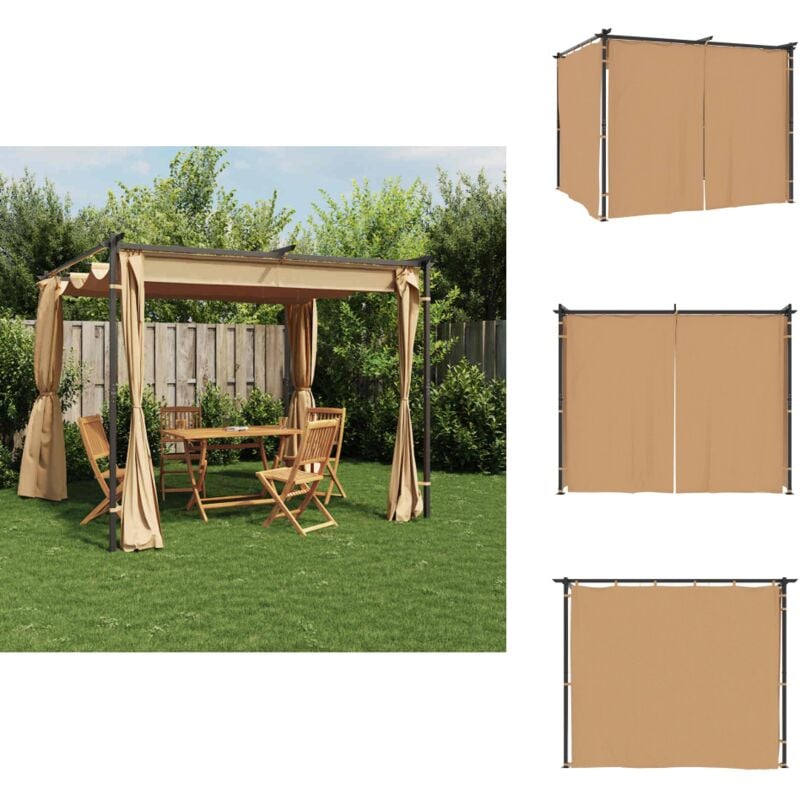 Pavillon mit Vorhängen 3x3 m Taupe Stahl - Pavillon - Gartenzelt - Partyzelt - Sonnenschutz - Außenbereich
