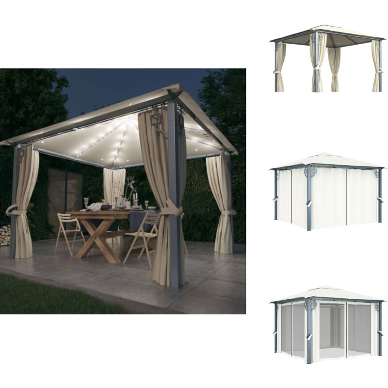 Vidaxl - Pavillon mit Vorhängen & LED-Lichterkette 300x300 cm Creme Alu - Pavillon - Gartenzelt - Sommergarten - Außenbereich - Beleuchtung