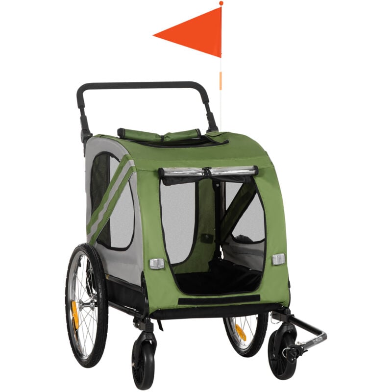 2-in-1 Hundeanhänger & Hundebuggy, Hundefahrradanhänger Fahrradanhänger, Hundewagen mit Reflektoren für Mittelgroße Hunde bis 20 kg, Oxford-Gewebe,