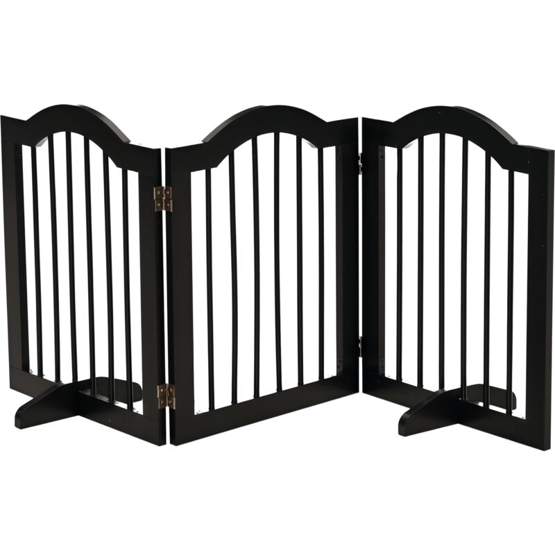 Pawhut - Absperrgitter Hund 3-teilig, 154,5 x 61 cm Faltbar Hundegitter mit Tür, Türschutzgitter mit 2 Stützfüßen, Freistehend Treppengitter für