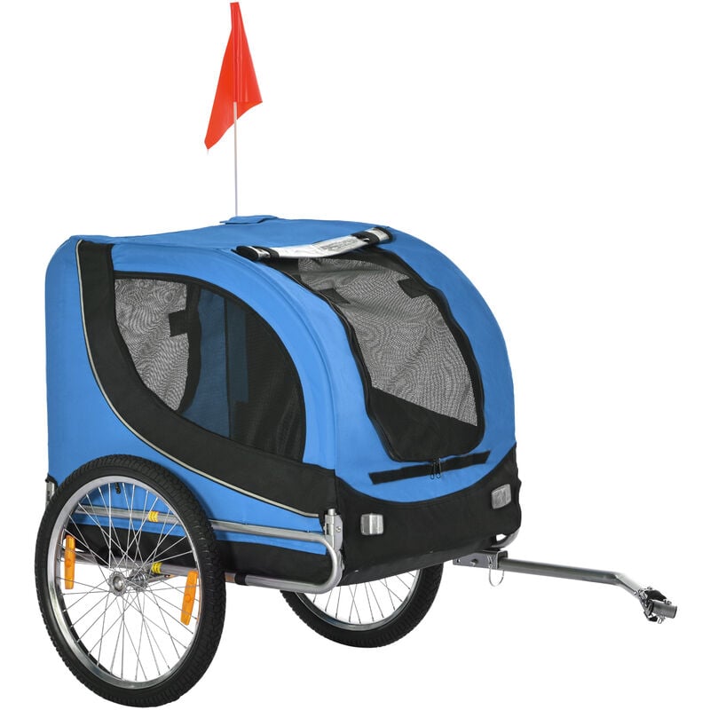 PawHut Hundeanhänger Fahrradanhänger Hundetransporter Hunde Fahrrad Anhänger Blau+Schwarz 130 x 73 x 90 cm