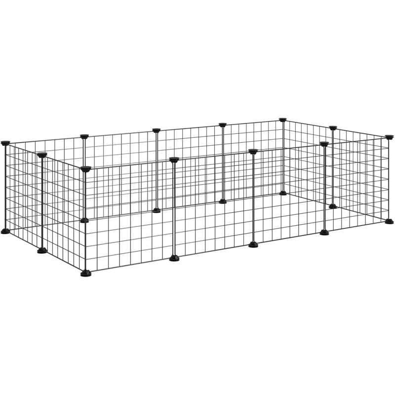 PawHut Gittergehege Freigehege Laufgehege für Kleintiere Laufstall Kleintierkäfig Metallgitter flexibel umformbar Schwarz 106 x 73 x 36 cm