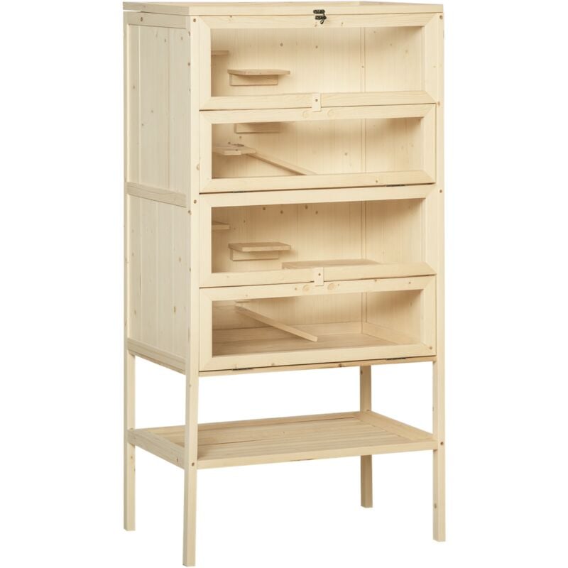 Hamsterkäfig aus Holz 5 Etagen Nagarium Nagerkäfig Kleintierkäfig mit Gitterdach Rampen, Holzkäfig Mäusekäfig groß Käfig für Hamster Zwerghamster 60