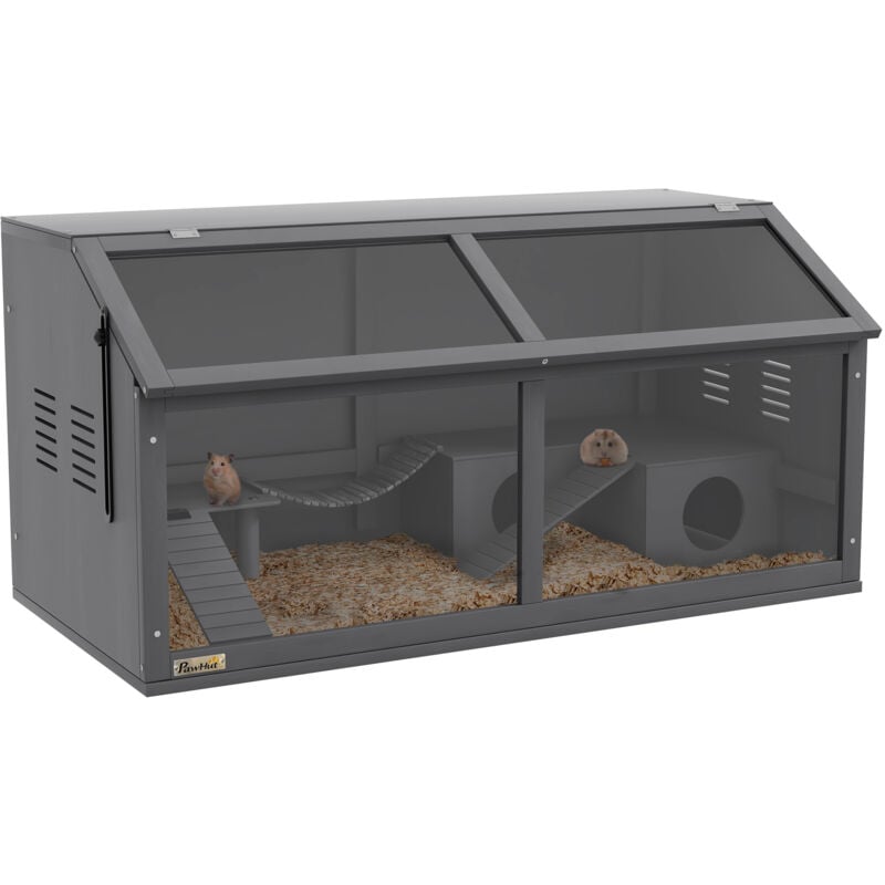 Hamsterkäfig aus Holz Nagerkäfig Kleintierkäfig mit klappbarem Deckel Hängebrücke Leitern, Käfig Holzkäfig für Hamster Zwerghamster 100x80x60cm Blau