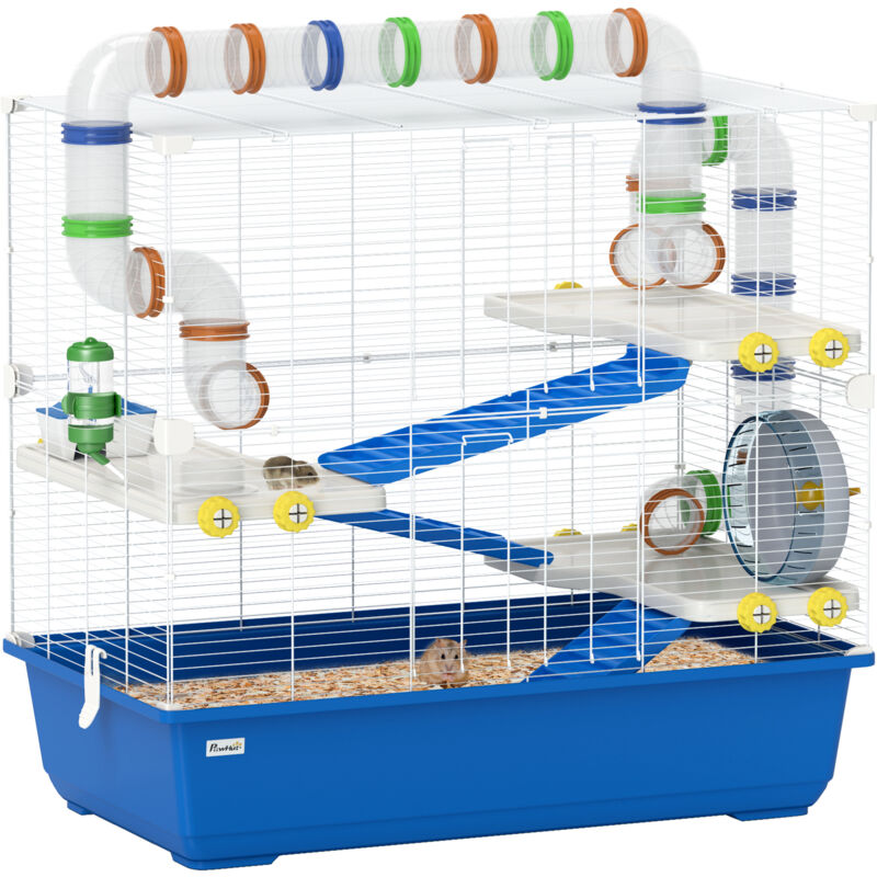 Pawhut - Hamsterkäfig für Zwerghamster 4 Etagen Nagerkäfig Kleintierkäfig mit Laufrad Futternapf und Zubehör, groß Mäusekäfig Käfig 78 x 45 x 73 cm
